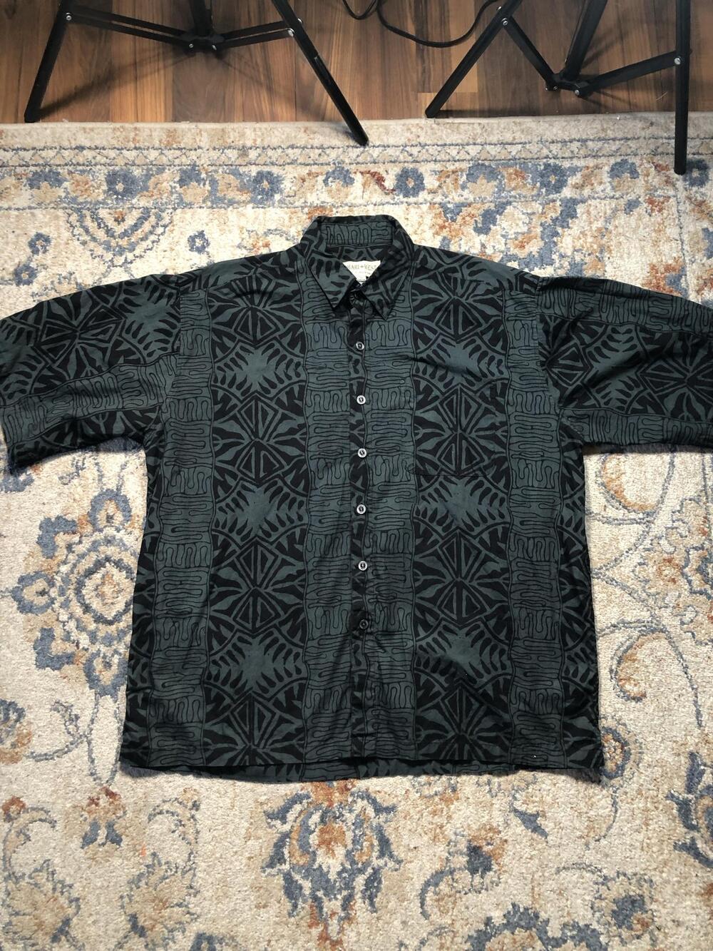 Johari West Shirt Mens 2XL Green Geometric Short Sleeve Button Up Tropical